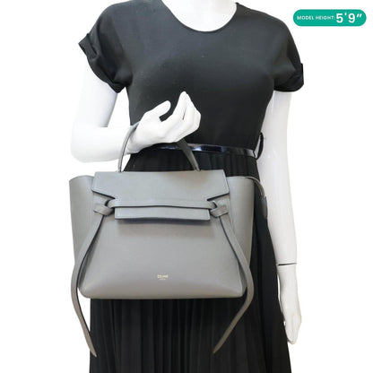 CELINE Mini Belt Grained Calfskin Leather Shoulder Bag Grey