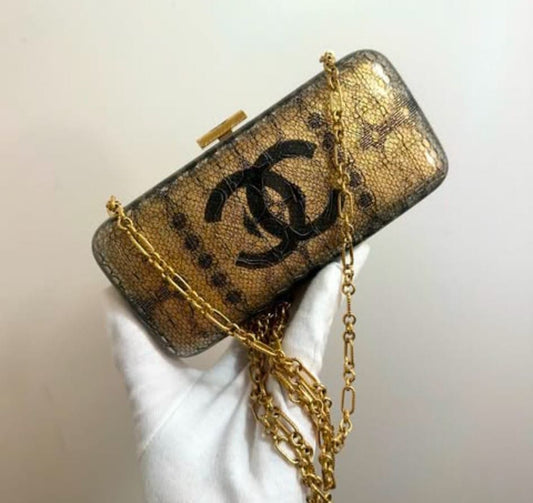 Chanel Minaudiere Lace Gold Clutch 2004-2005 Rovelle Bags