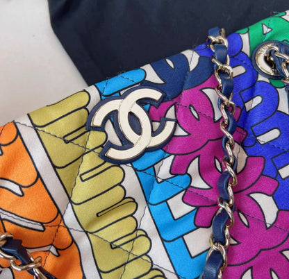 Chanel Rainbow Logo Quilted Textile Tote Bag Gold Hardware 2021 Rovelle Bags