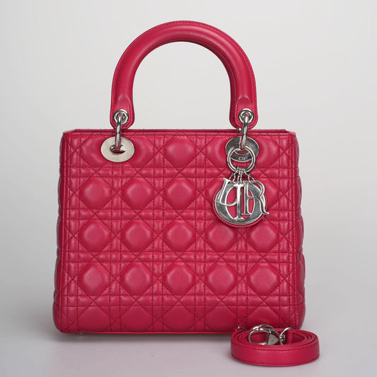 Christian Dior Lady Dior Bag Medium Red Cannage Lambskin Handbag Rovelle Bags