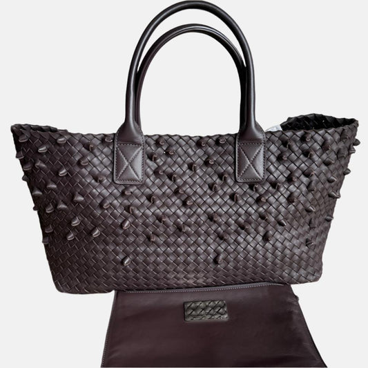Bottega Veneta Cabat Medium Intreccio Leather Tote Bag Dark Chocolate Brown