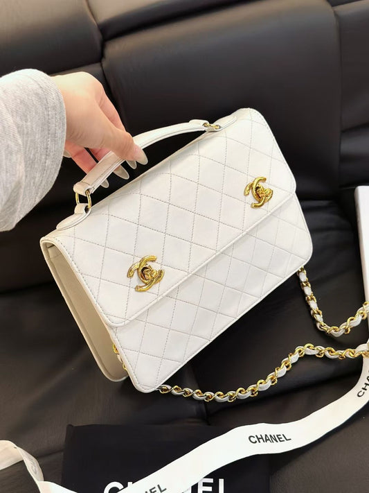 Chanel Timeless Classic Cc Double Turn Lock Bag White Rovelle Bags