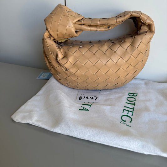 Bottega Veneta Jodie Mini Almond Beige Lambskin Leather Clutch Bag