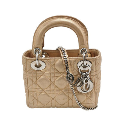 Lady Dior Mini Gold Textile Cannage handbag with strap Rovelle Bags