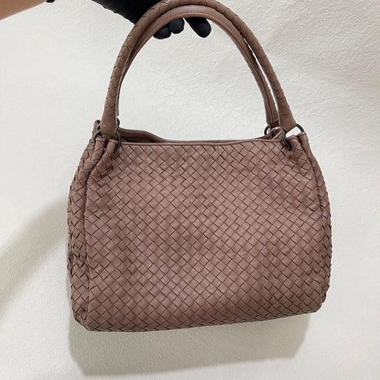 Bottega Veneta Parachute Shoulder Bag Intrecciato Dusty Nude Pink 33cm