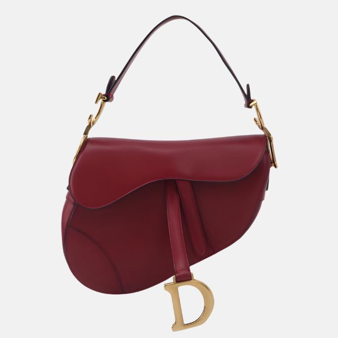 Dior Saddle Shoulder Bag Medium Red Smooth Leather Gold Hardware Rovelle Bags