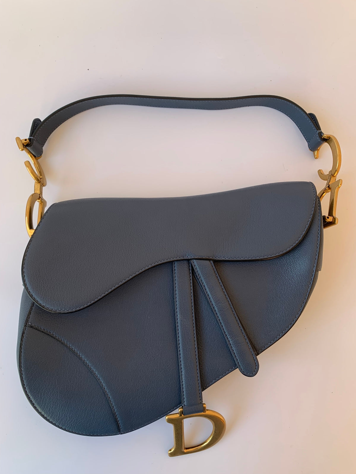 Dior Saddle Blue Grey Medium Leather Handbag Rovelle Bags
