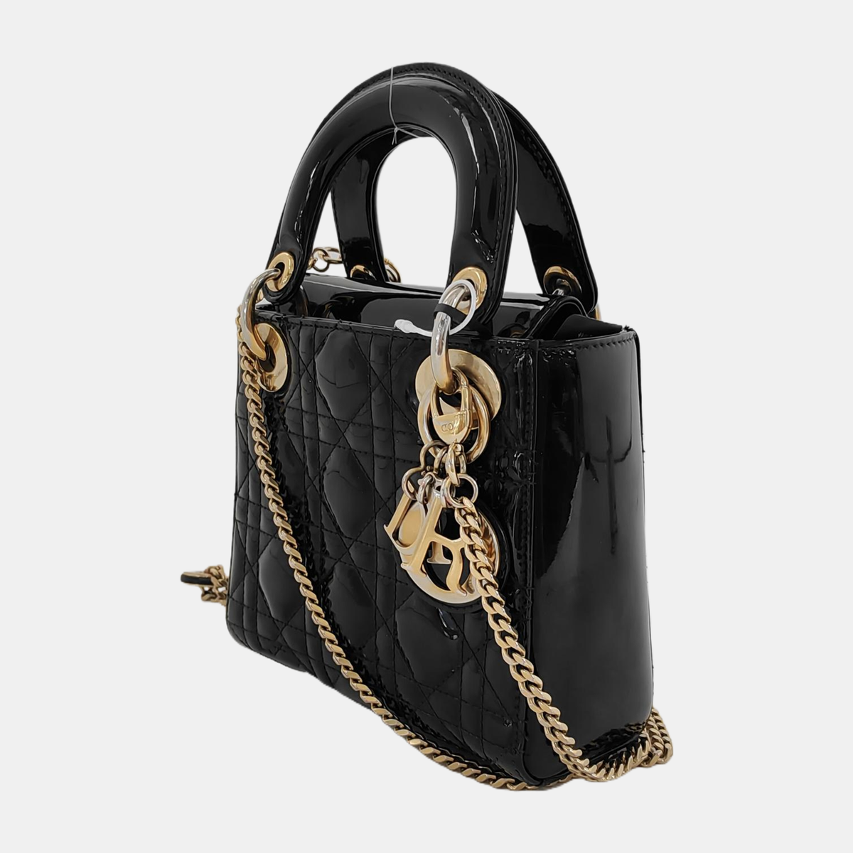 Lady Dior Mini Black Patent Leather Bag with gold hardware Chain Strap Rovelle Bags