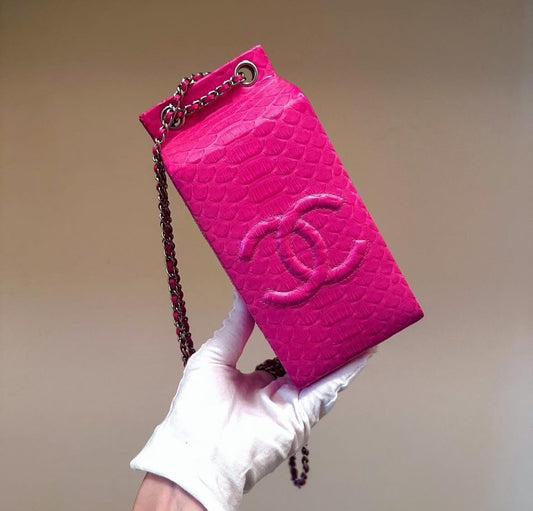 Chanel Pink Python Lait De Coco Milk Carton Bag Rovelle Bags