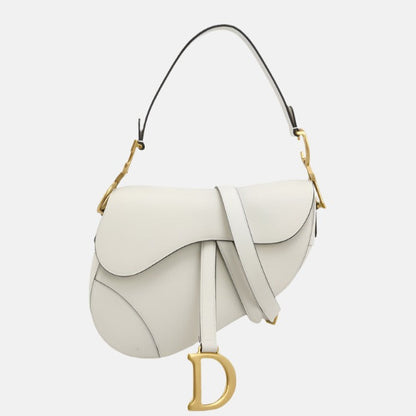Dior Saddle Medium 2022 White Grained Leather Handbag with Leather Strap Rovelle Bags