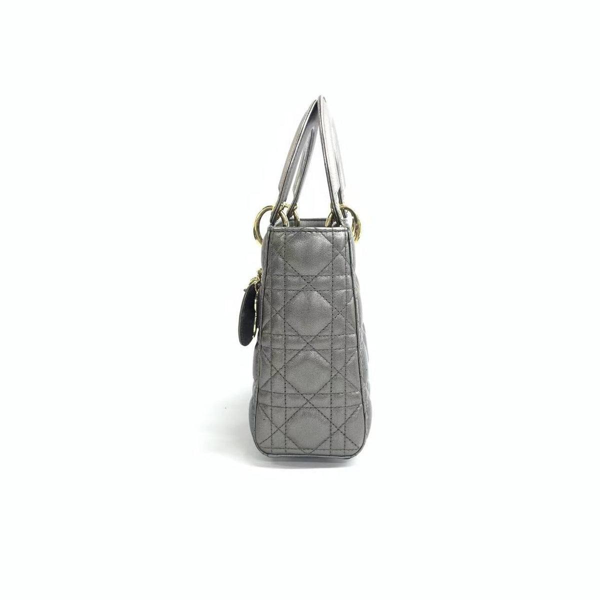 Lady Dior Small ABCdior Metallic Grey Cannage Lambskin Handbag with Strap 2019 Rovelle Bags