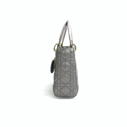 Lady Dior Small ABCdior Metallic Grey Cannage Lambskin Handbag with Strap 2019 Rovelle Bags