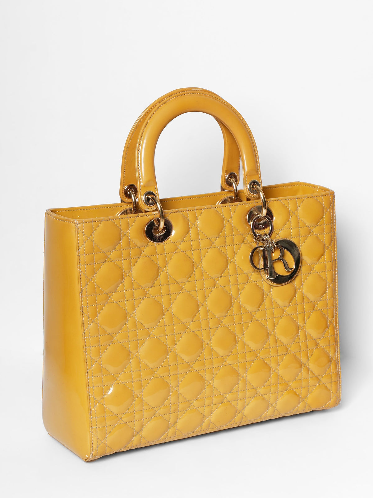 Dior Mustard Cannage Patent Large Dior Tote Bag Rovelle Bags