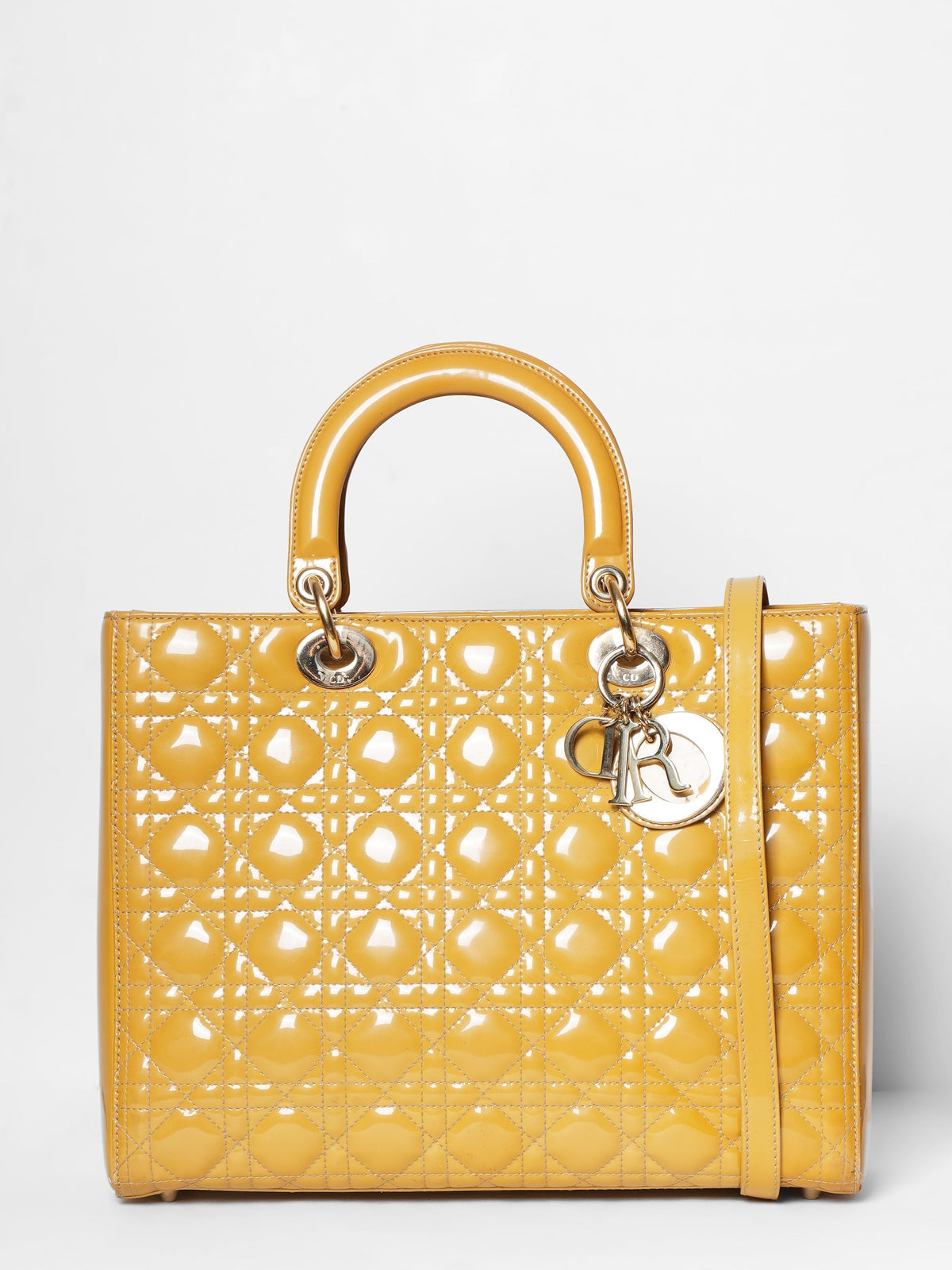 Dior Mustard Cannage Patent Large Dior Tote Bag Rovelle Bags