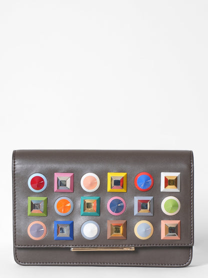 New Fendi Brown Studded Leather Wallet On Chain Rovelle Bags
