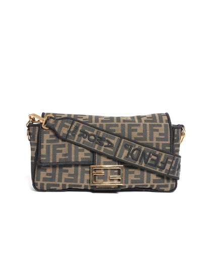 Fendi Tobacco Brown FF Jacquard Fabric Medium Baguette Rovelle Bags