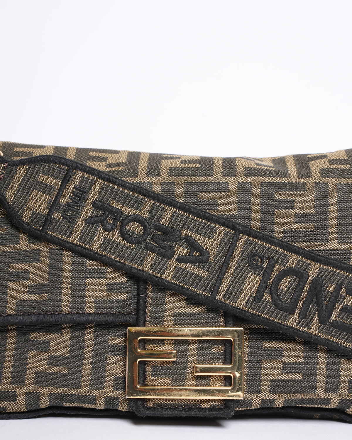 Fendi Tobacco Brown FF Jacquard Fabric Medium Baguette Rovelle Bags
