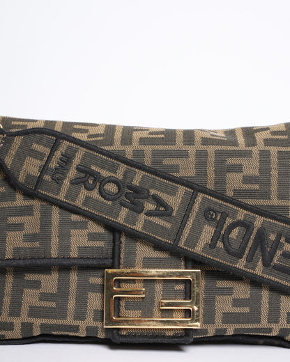 Fendi Tobacco Brown FF Jacquard Fabric Medium Baguette Rovelle Bags