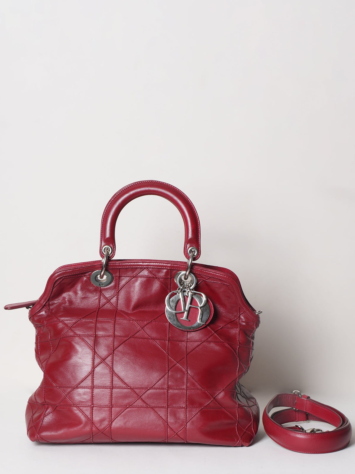 Christian Dior Polochon Cannage Rouge Dior Grenville Top Handle Bag In Red Rovelle Bags