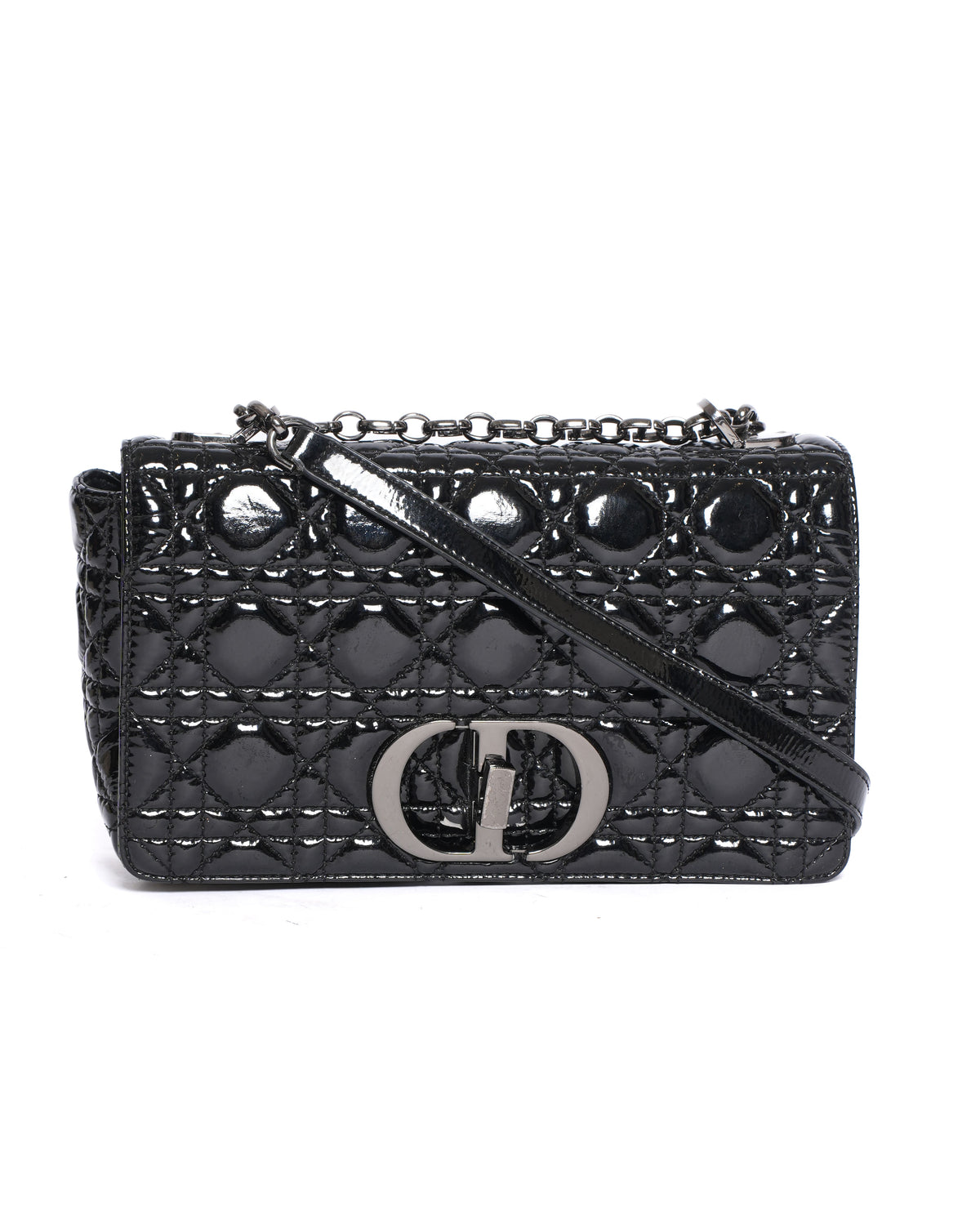 Christian Dior Medium Caro Bag In Black Patent Leather Rovelle Bags