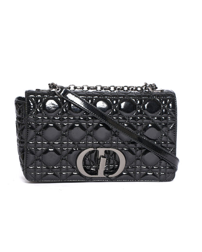 Christian Dior Medium Caro Bag In Black Patent Leather Rovelle Bags