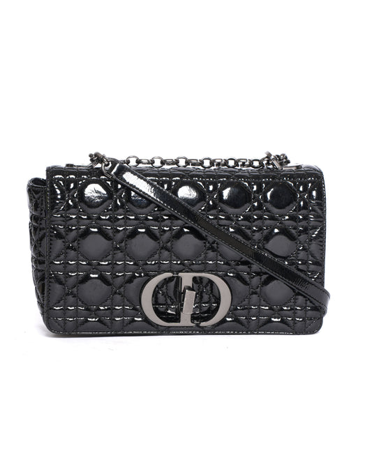 Christian Dior Medium Caro Bag In Black Patent Leather Rovelle Bags