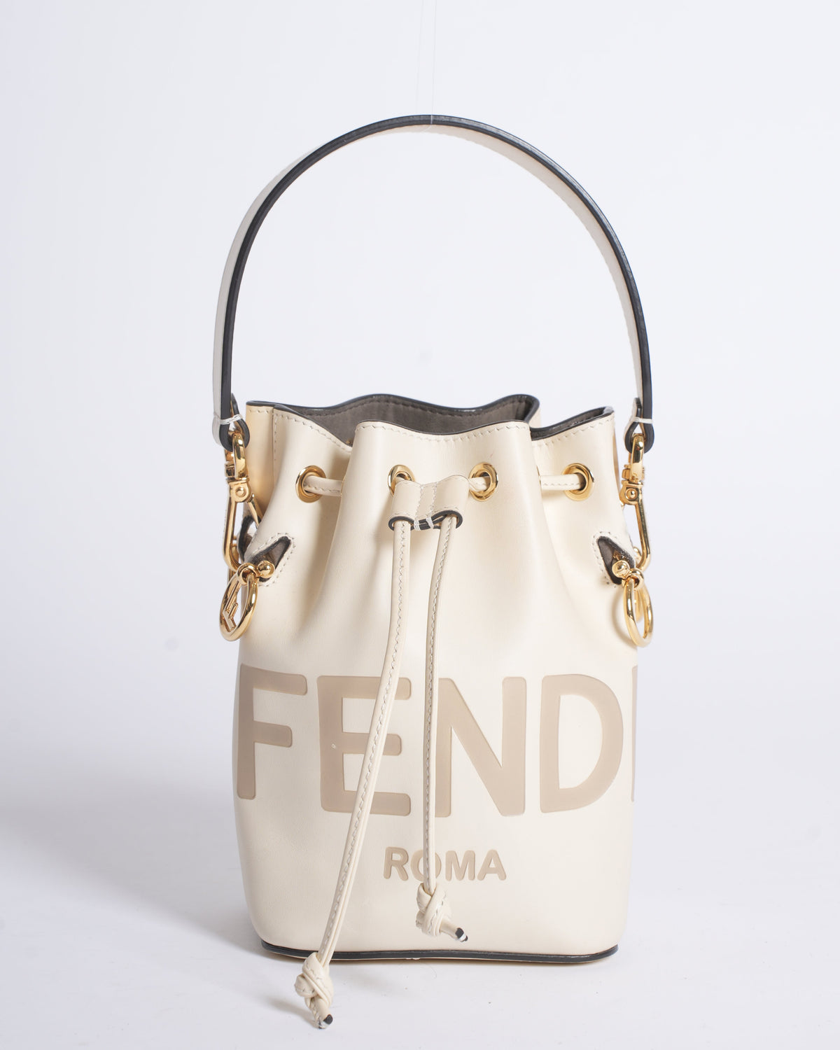 Fendi White Leather Mini Logo Mon Trésor Drawstring Bucket Bag Rovelle Bags
