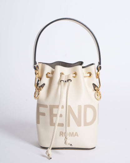 Fendi White Leather Mini Logo Mon Trésor Drawstring Bucket Bag Rovelle Bags