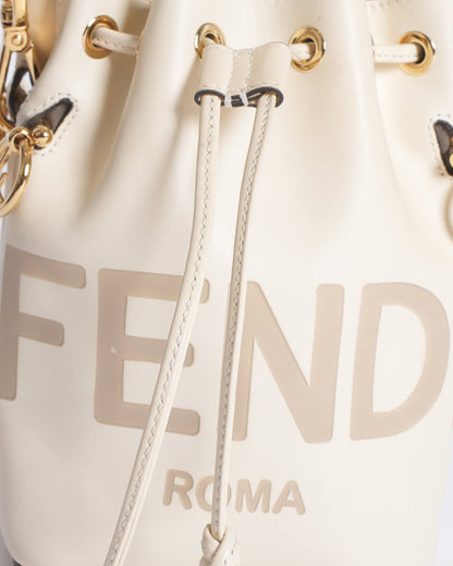 Fendi White Leather Mini Logo Mon Trésor Drawstring Bucket Bag Rovelle Bags