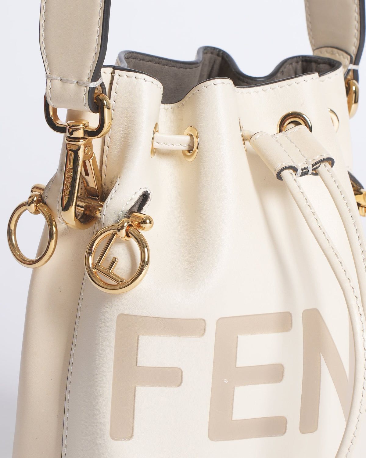 Fendi White Leather Mini Logo Mon Trésor Drawstring Bucket Bag Rovelle Bags