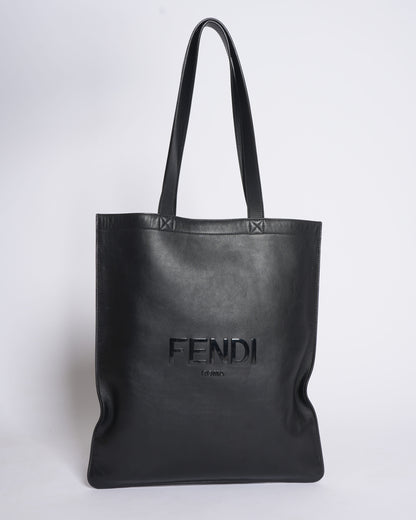 Fendi logo debossed shopper tote bag in black Rovelle Bags