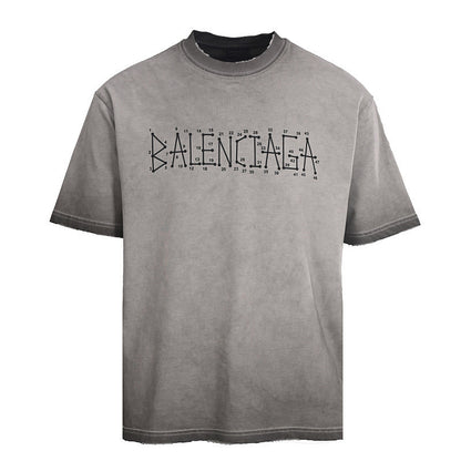 BALENCIAGA Washed Mud-Dyed Geometric Double-B Distressed Short-Sleeve T-Shirt