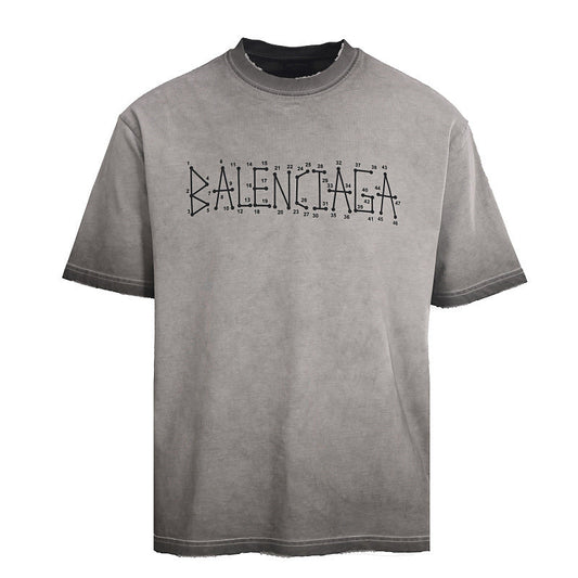 BALENCIAGA Washed Mud-Dyed Geometric Double-B Distressed Short-Sleeve T-Shirt