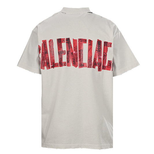 Balenciaga (BLCG) Red Masking Tape-Lettering Short-Sleeve T-Shirt