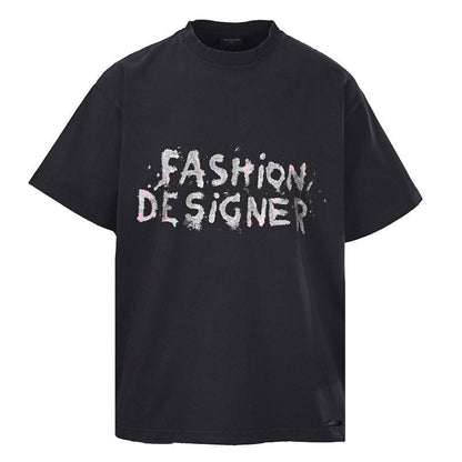 Balenciaga Designer Glitter-Print Short-Sleeve T-Shirt