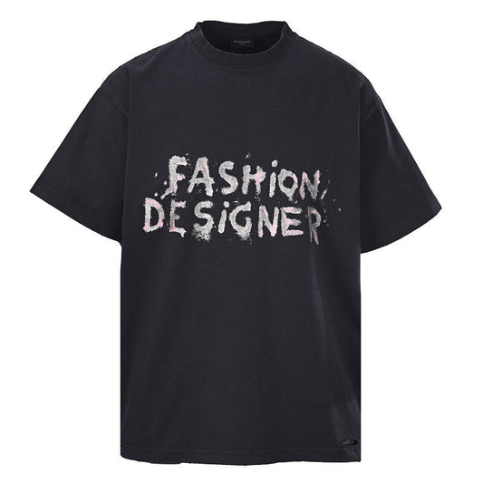 Balenciaga Designer Glitter-Print Short-Sleeve T-Shirt