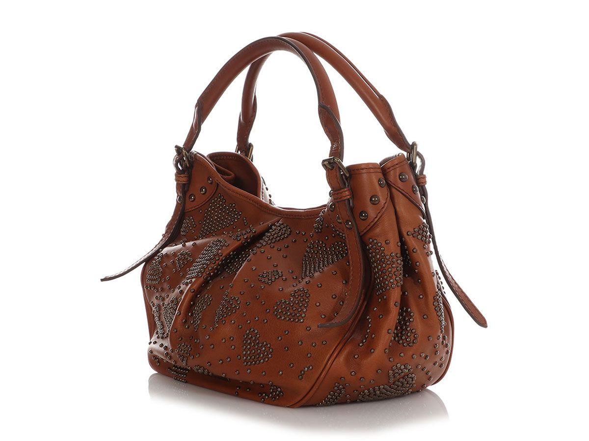 Burberry Studded Heart Brown Hobo Bag