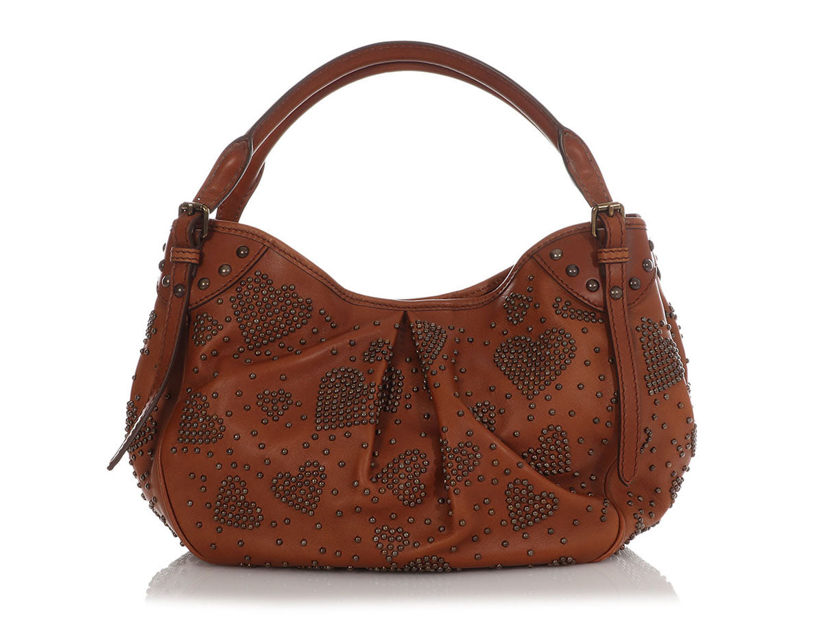 Burberry Studded Heart Brown Hobo Bag