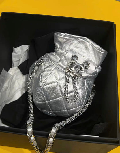 Chanel 23Ss Mini Metallic Quilted Bucket Bag Rovelle Bags