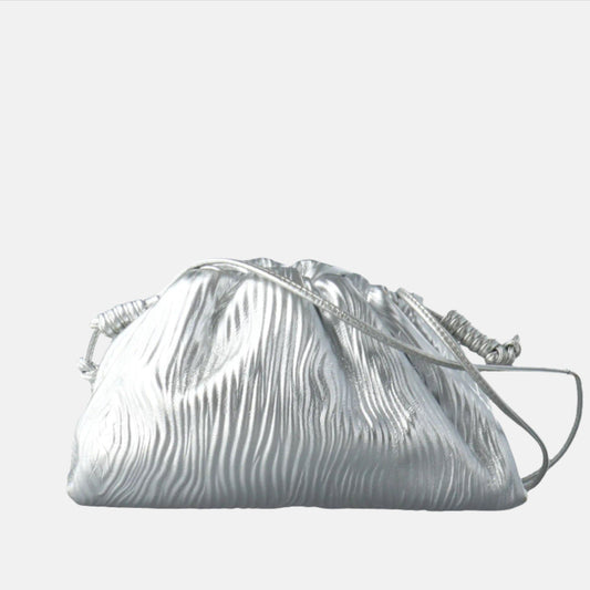 Bottega Veneta Pouch Mini Silver Lambskin Leather Tree Trunk Swirl pattern