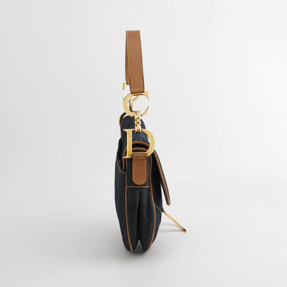 Dior Saddle 2001 Navy Denim with Beige Leather Trim Shoulder Bag Rovelle Bags