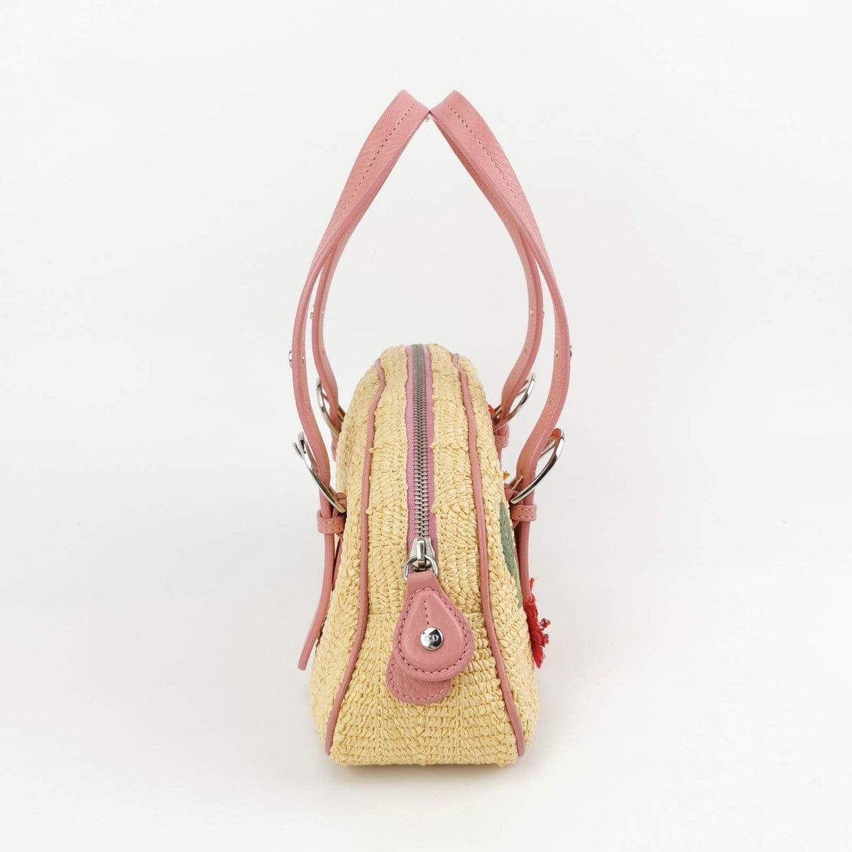 Dior Wicker Boston Bag Floral Embroidery Pink Leather Rovelle Bags