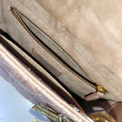 Lady Dior Small My AbcDior Beige Silk Handbag Crystal Charms Rovelle Bags