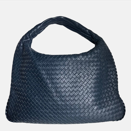 Bottega Veneta Veneta Hobo Medium Navy Intrecciato Leather Bag
