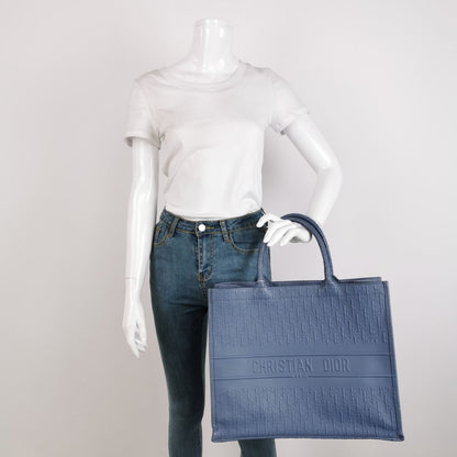 Christian Dior Book Tote Large Blue Calfskin Leather Oblique Embossed Handbag Rovelle Bags