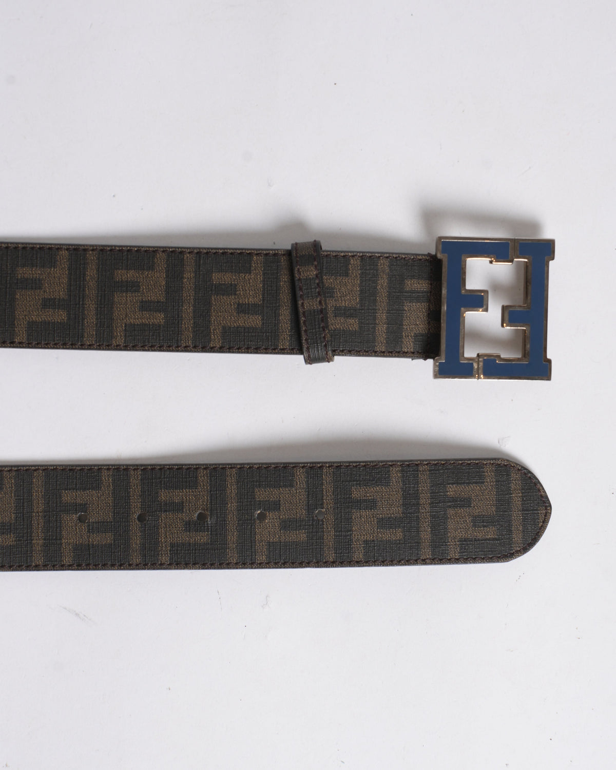 Fendi Men's Reversible Belt In Monogram Canvas WIth Blue Buckle Rovelle Bags