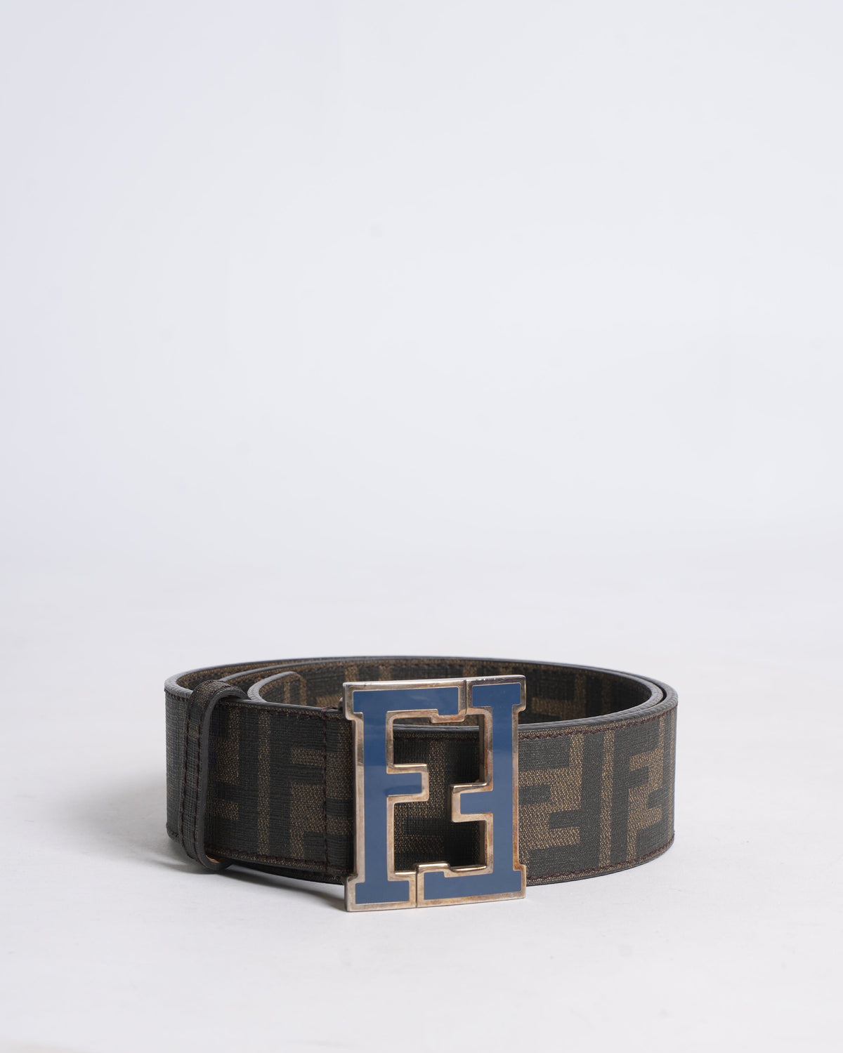 Fendi Men's Reversible Belt In Monogram Canvas WIth Blue Buckle Rovelle Bags