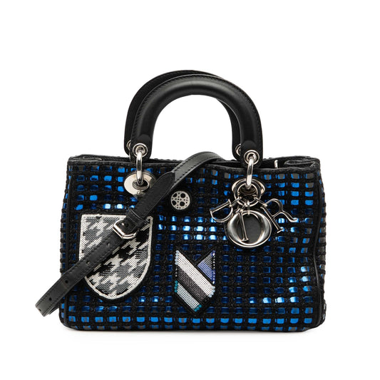Blue Dior Small Tweed Patch Diorissimo Tote Satchel Rovelle Bags