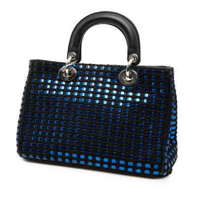 Blue Dior Small Tweed Patch Diorissimo Tote Satchel Rovelle Bags