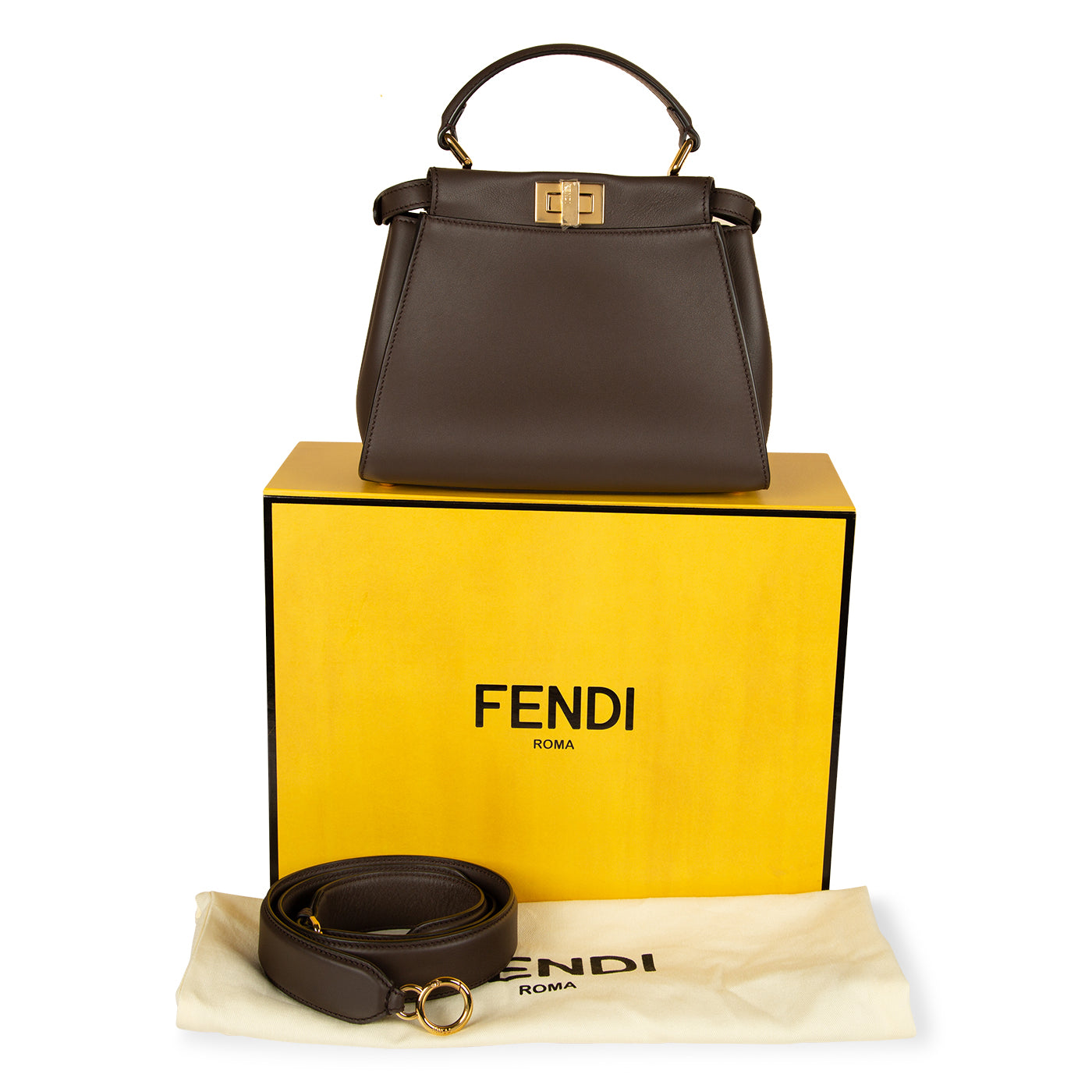 Fendi Peekaboo Leather Brown Handbag Brown Rovelle Bags